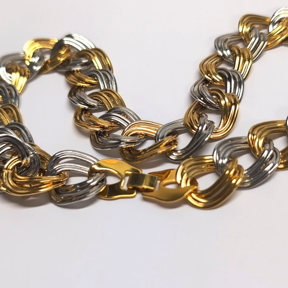 Double Chain Silver and Gold tone Necklace - Picture 3 of 5